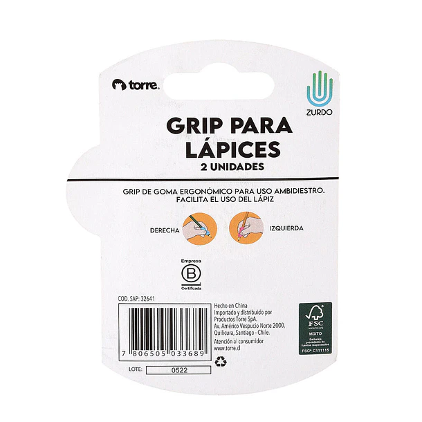 GRIP PARA LÁPICES ZURDOS TORRE 2 UNID ERGONÓMICO 4