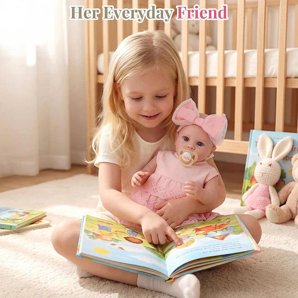 MUÑECA REBORN BEBÉ ROSA CON ACCESORIOS 43 CM 4