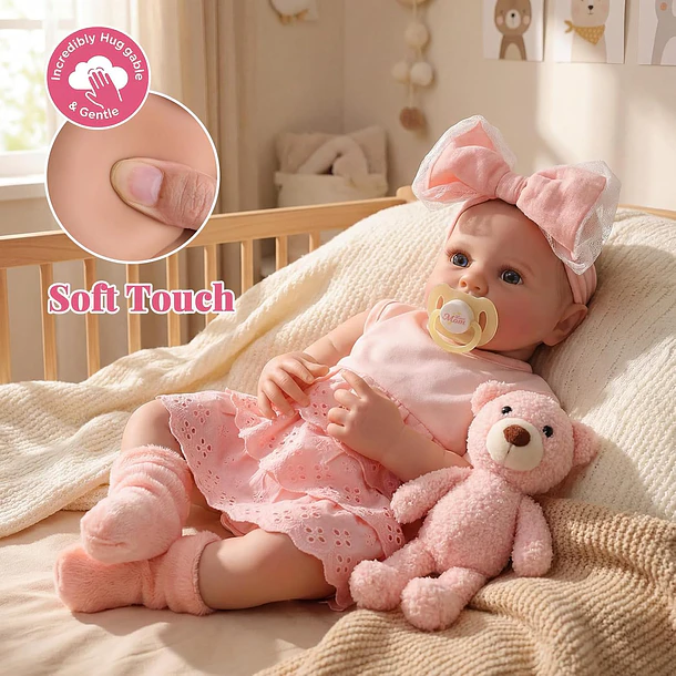 MUÑECA REBORN BEBÉ ROSA CON ACCESORIOS 43 CM 5