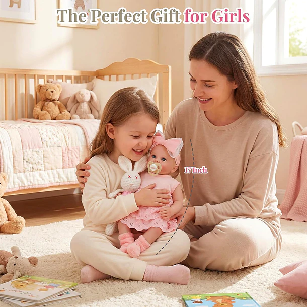 MUÑECA REBORN BEBÉ ROSA CON ACCESORIOS 43 CM 8