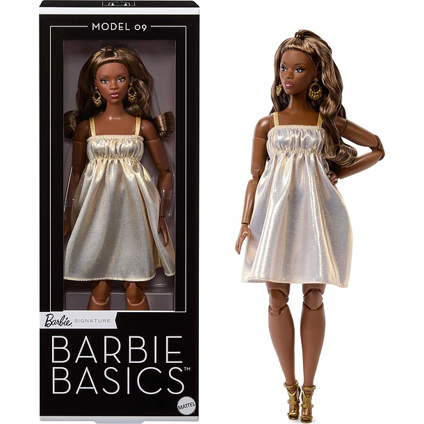 BARBIE BASICS MODEL 09 VESTIDO DORADO ARTICULADA 1