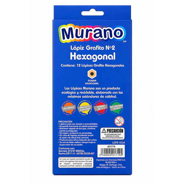 LÁPIZ GRAFITO S/GOMA MURANO N°2 HEXAGONAL 12 UNID 2