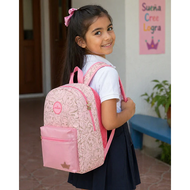 MOCHILA ESCOLAR PRINCESAS DISNEY ROSADA 40CM 9