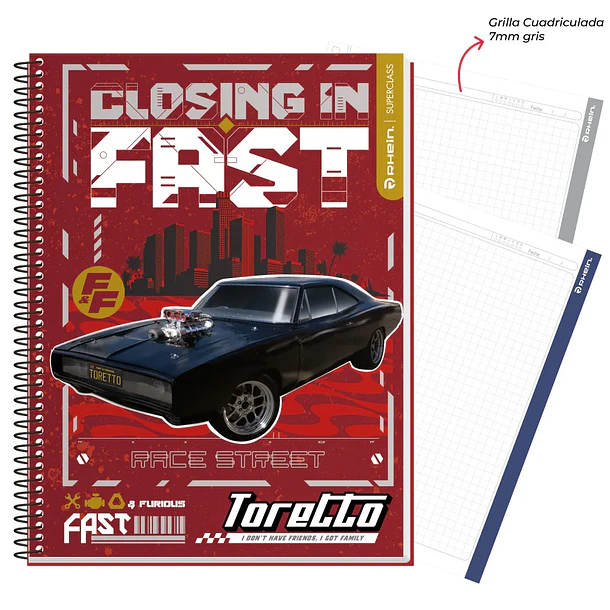 CUADERNO CARTA RÁPIDOS Y FURIOSOS 120H 7MM RHEIN 1