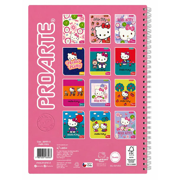 CUADERNO UNIVERSITARIO PROARTE 100H 7MM HELLO KITTY AROMA 11