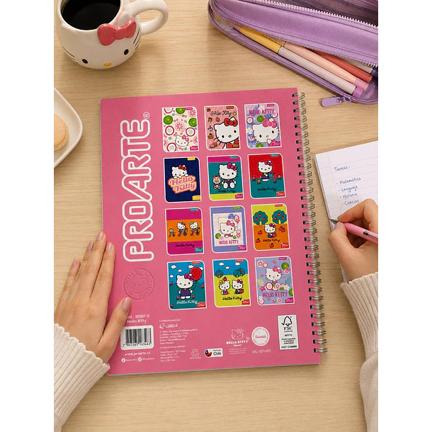 CUADERNO UNIVERSITARIO PROARTE 100H 7MM HELLO KITTY AROMA 12
