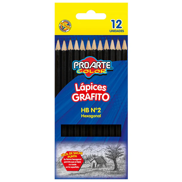 LÁPIZ GRAFITO HB N°2 HEXAGONAL PROARTE 12 UN