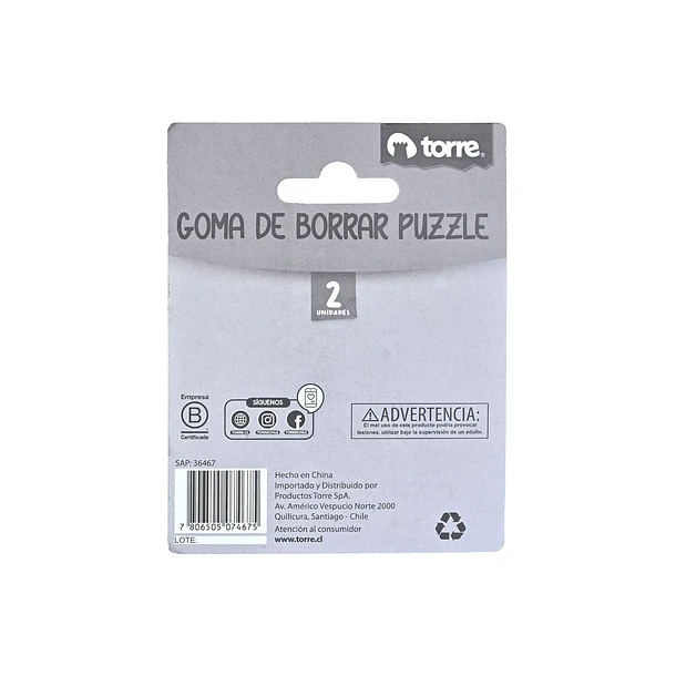 GOMA DE BORRAR PUZZLE TORRE 2 UNIDADES 5