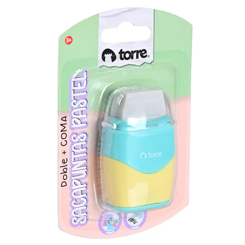 SACAPUNTAS DOBLE + GOMA PASTEL TORRE