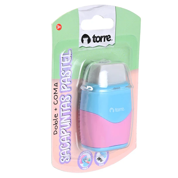 SACAPUNTAS DOBLE + GOMA PASTEL TORRE 2