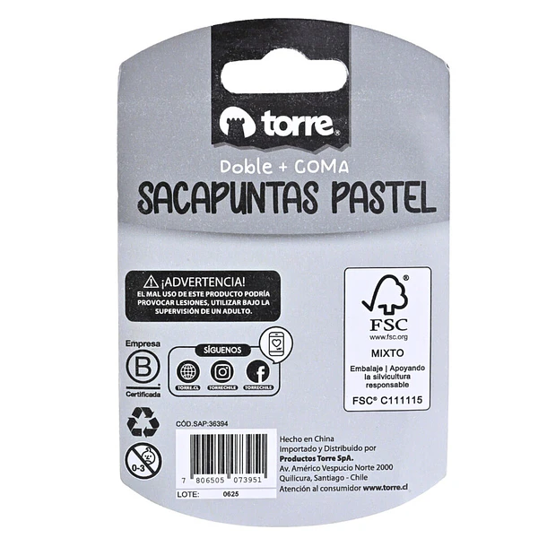 SACAPUNTAS DOBLE + GOMA PASTEL TORRE 4