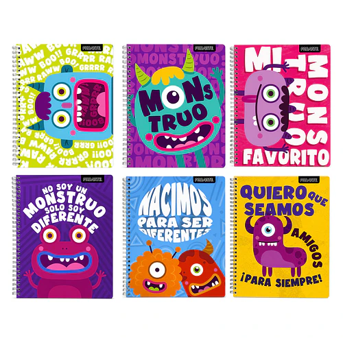 CUADERNO UNIVERSITARIO PROARTE 7MM 100H MONSTRUOS PACK 10