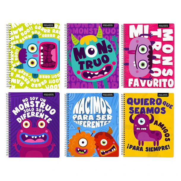 CUADERNO UNIVERSITARIO PROARTE 7MM 100H MONSTRUOS PACK 10 1