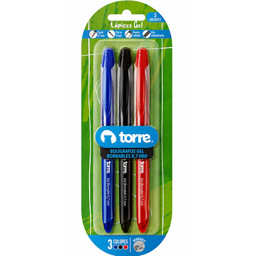 BOLÍGRAFOS GEL BORRABLES 0,7 MM TORRE 3 COLORES