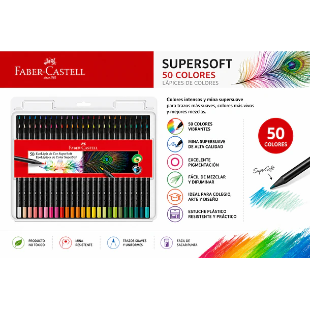LÁPICES DE COLORES FABER-CASTELL SUPERSOFT 50 COLORES 2