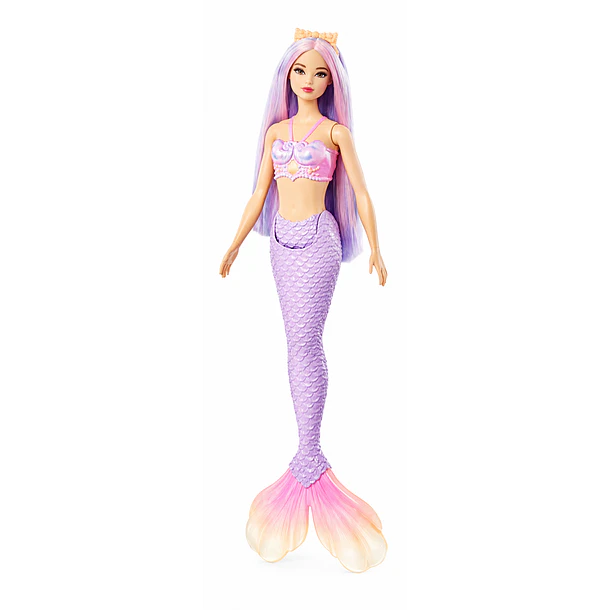 MUÑECA BARBIE SIRENA PELO ROSA Y MORADO HRR06 1