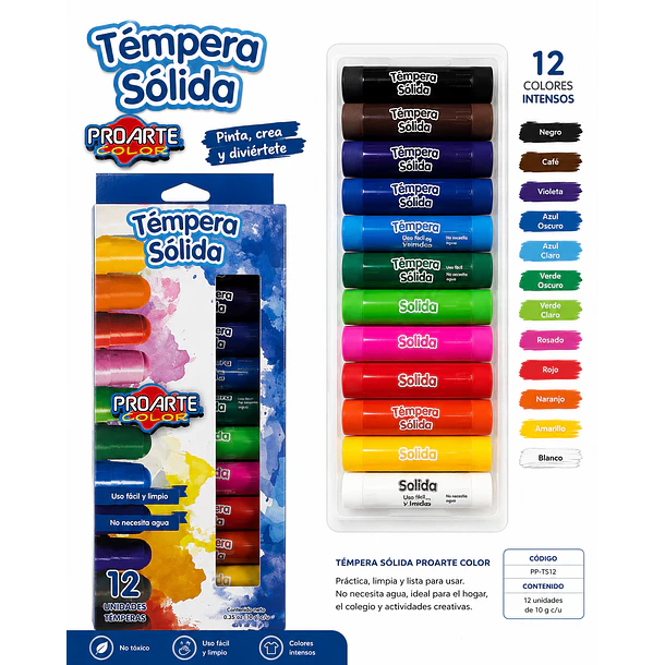 TÉMPERA SÓLIDA PROARTE 12 COLORES  2