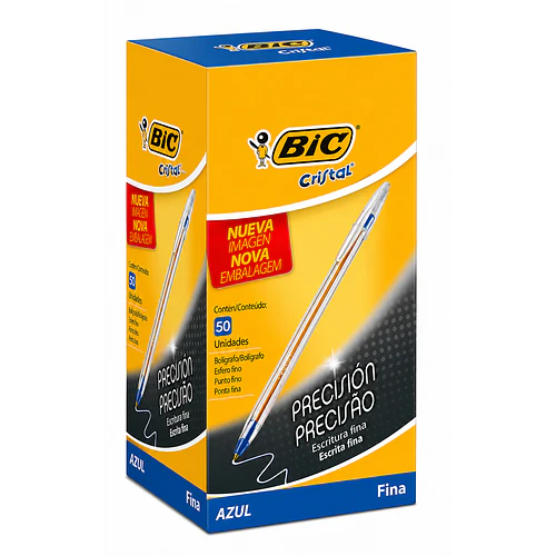 LÁPIZ PASTA CRISTAL AZUL PUNTA FINA CAJA 50 UNIDADES BIC