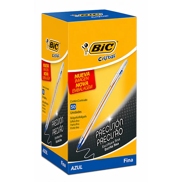 LÁPIZ PASTA CRISTAL AZUL PUNTA FINA CAJA 50 UNIDADES BIC 1