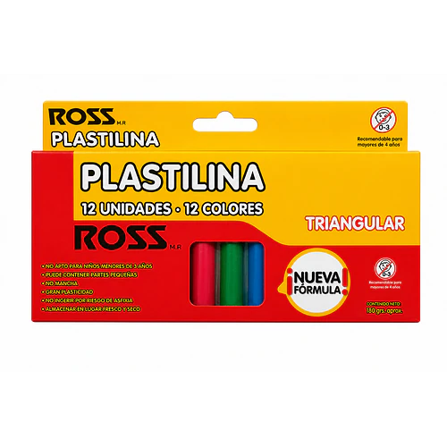 PLASTILINA ROSS TRIANGULAR 12 COLORES 12 UNIDADES