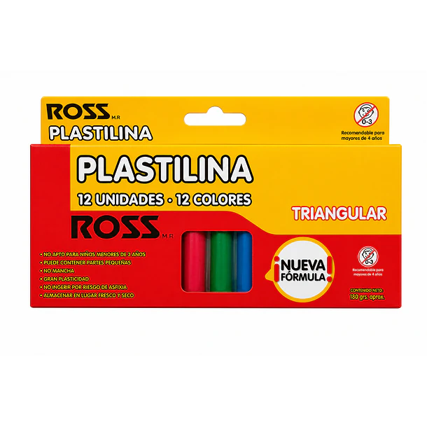 PLASTILINA ROSS TRIANGULAR 12 COLORES 12 UNIDADES