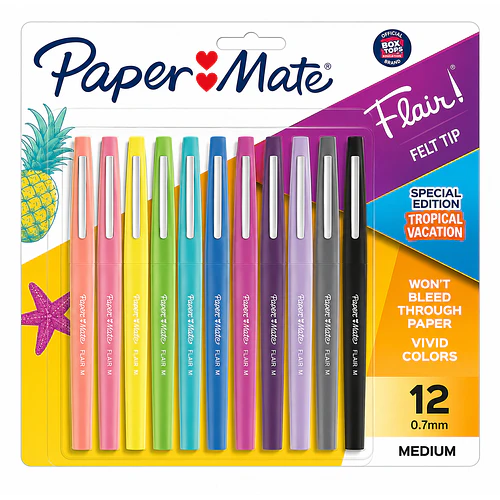 SET 12 PLUMONES PAPER MATE FLAIR 0.7 MM TROPICAL