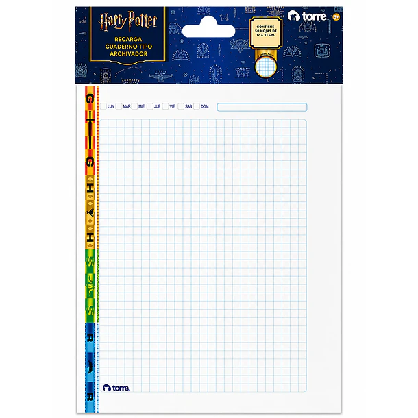 RECARGA BOOK HARRY POTTER CUADRICULADA 50HJ 7 MM TORRE