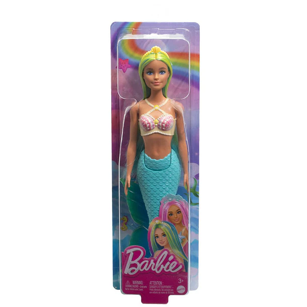 BARBIE MUÑECA SIRENA CABELLO VERDE Y AZUL MATTEL HRR03 4