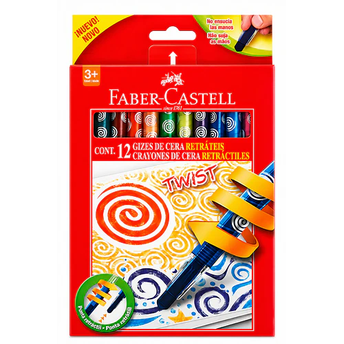 CRAYONES DE CERA RETRÁCTILES FABER-CASTELL 12 COLORES TWIST