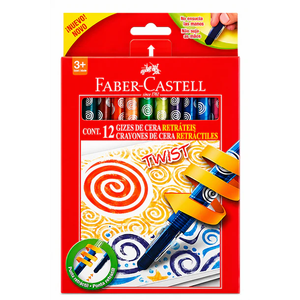 CRAYONES DE CERA RETRÁCTILES FABER-CASTELL 12 COLORES TWIST 1