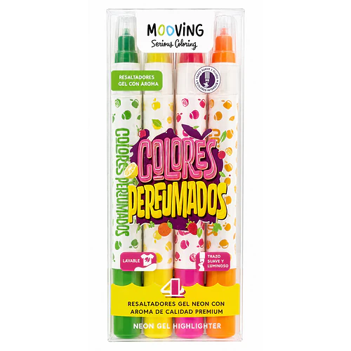 RESALTADORES MOOVING GEL COLORES PERFUMADOS X 4 UNIDADES 
