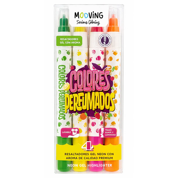 RESALTADORES MOOVING GEL COLORES PERFUMADOS X 4 UNIDADES  1