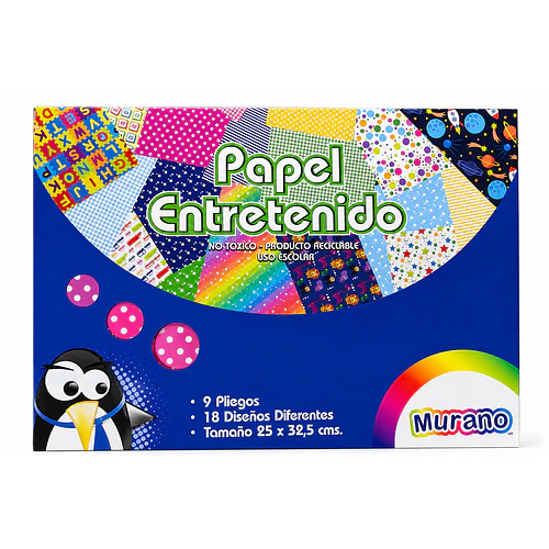 PAPEL ENTRETENIDO MURANO 18 COLORES 9 PLIEGOS 25X32,5 CM