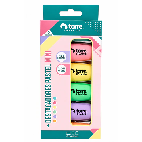 DESTACADORES PASTEL MINI 6 COLORES TORRE