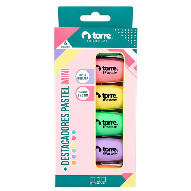 DESTACADORES PASTEL MINI 6 COLORES TORRE