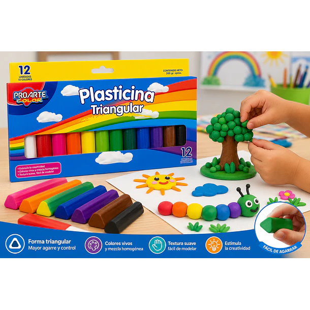 PLASTICINA TRIANGULAR PROARTE 12 COLORES 200 G 2