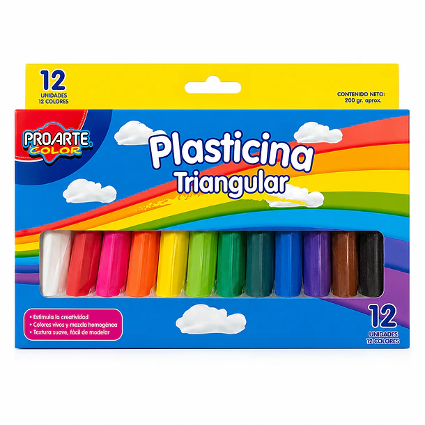 PLASTICINA TRIANGULAR PROARTE 12 COLORES 200 G 1
