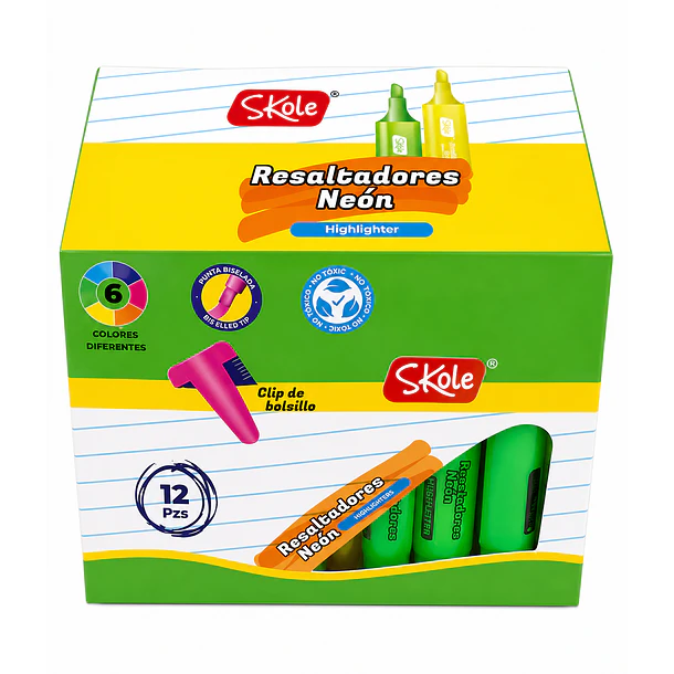RESALTADORES NEÓN SKOLE CAJA 12 UNIDADES 6 COLORES 3