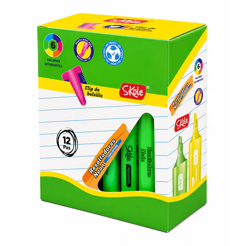 RESALTADORES NEÓN SKOLE CAJA 12 UNIDADES 6 COLORES