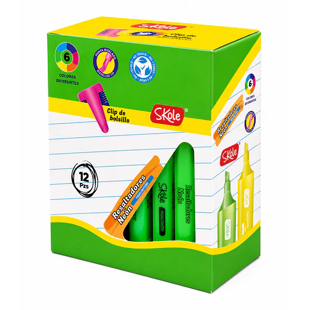 RESALTADORES NEÓN SKOLE CAJA 12 UNIDADES 6 COLORES 1