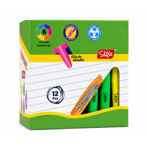 RESALTADORES NEÓN SKOLE CAJA 12 UNIDADES 6 COLORES 2
