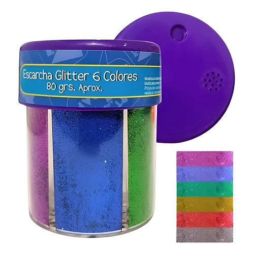 ESCARCHA GLITTER ART AND CRAFT 6 COL FRASCO 80 GRS UNIDAD