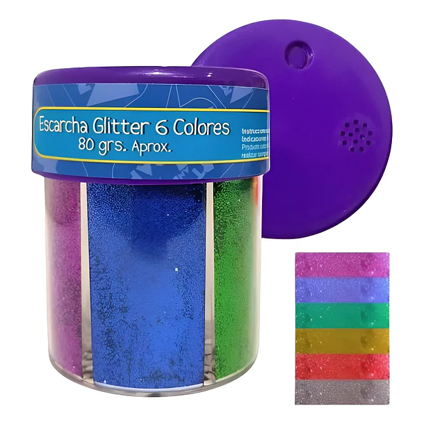 ESCARCHA GLITTER ART AND CRAFT 6 COL FRASCO 80 GRS UNIDAD