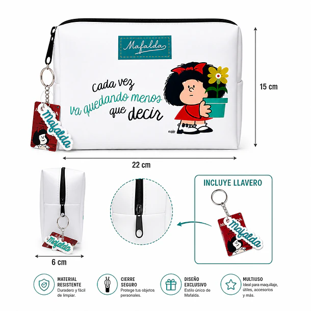 ESTUCHE MAFALDA CON LLAVERO 22X15X6 CM BLANCO 3