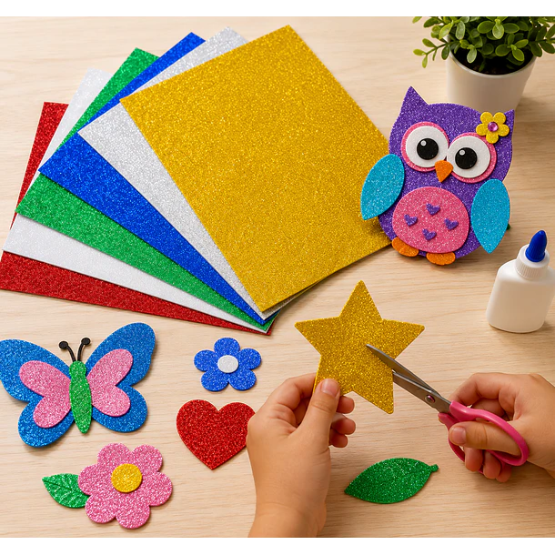 GOMA EVA GLITTER EL LUCERO 20X30 CM 6 COLORES 2