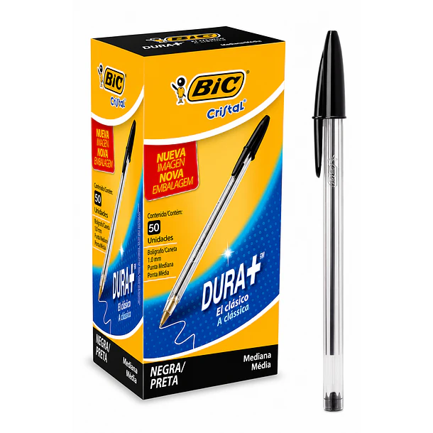 BOLÍGRAFO BIC CRISTAL DURA+ NEGRO 1.0 MM CAJA 50UND 1