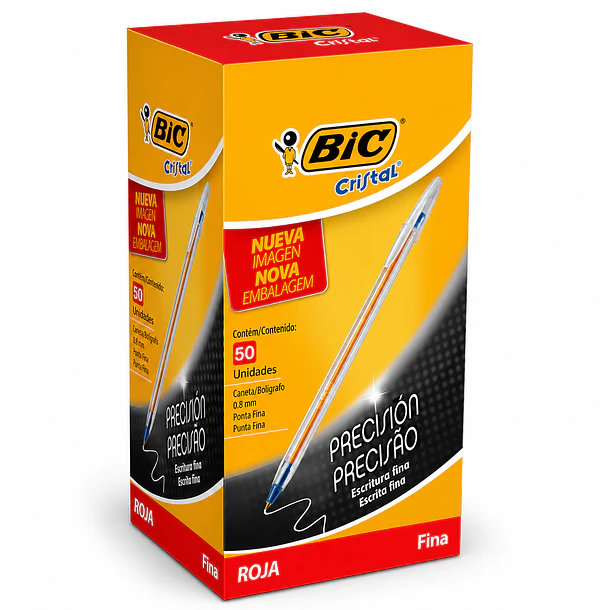 BOLÍGRAFO BIC CRISTAL PUNTA FINA 0,8 MM ROJO 50 UN 1