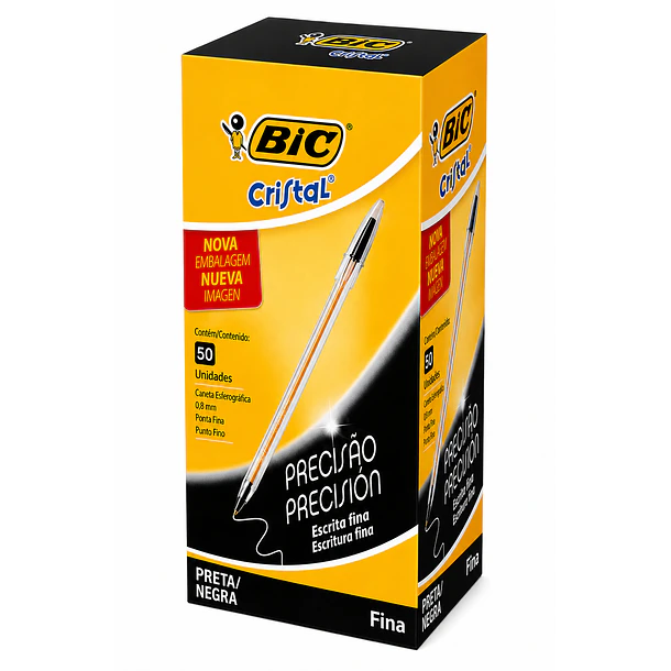 BOLÍGRAFO BIC CRISTAL FINO NEGRO 0,8 MM CAJA 50 UNIDADES 1