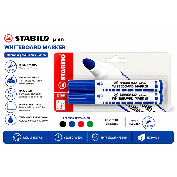 MARCADORES PIZARRA BLANCA STABILO PLAN AZUL 2 UNIDADES 2