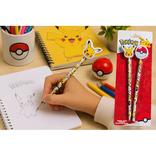 SET 2 LÁPICES POKÉMON CON TOPPER PIKACHU Y POKÉBOLA 3